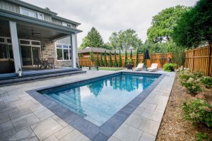 Modern backyard with rectangular swimming pool